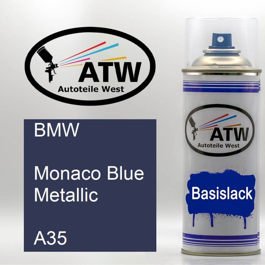 BMW, Monaco Blue Metallic, A35: 400ml Sprühdose, von ATW Autoteile West.